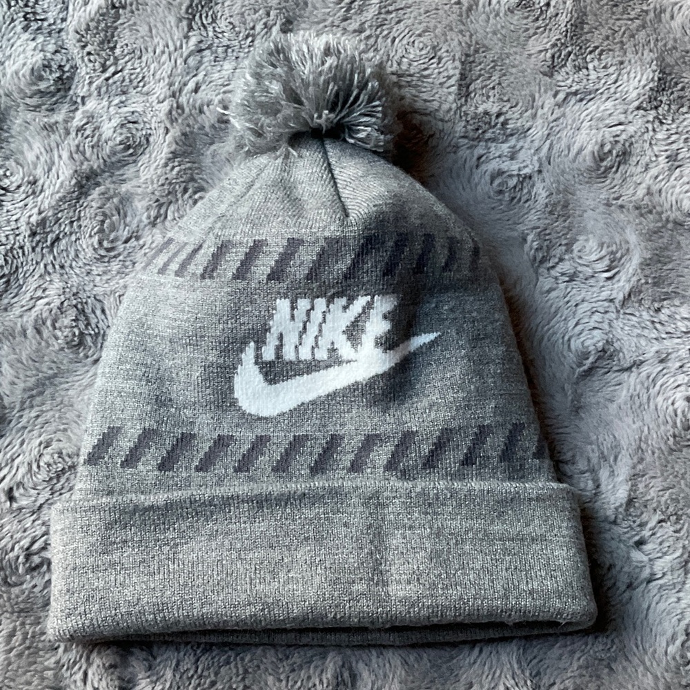 Nike Kids Gray Pom-Pom Knit Beanie